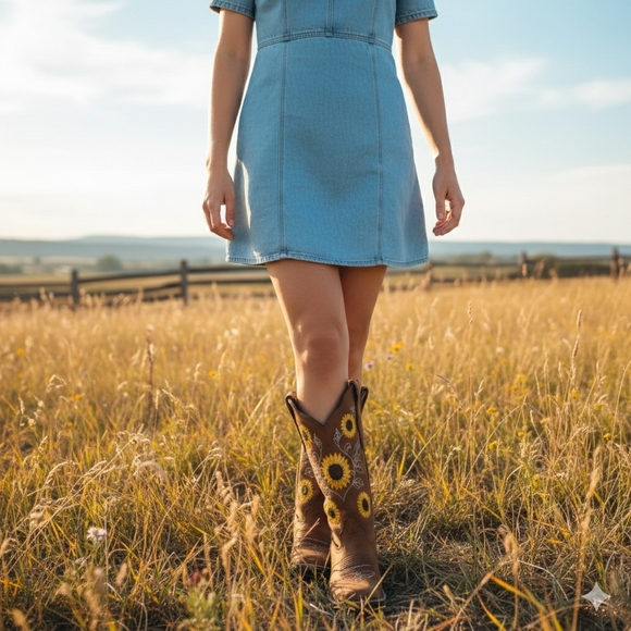 El Malcreado Shoes - El Malcreado Luciana Model Leather Boots With Sunflowers Size 6.5